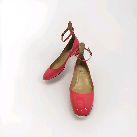Valentino Garavani 37 Pink Fuchsia Patent Tango Ankle Strap Ballet Low Heel - Picture 2 of 16